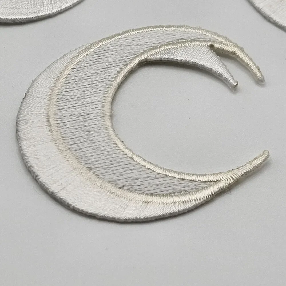 Pcs 7 Iron on White Moon Applique Patches 2.25in